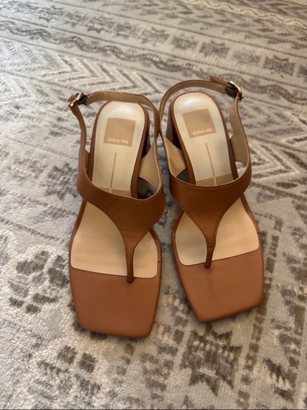 Dolce Vita Brown Leather Thong Sandals with Ankle Strap